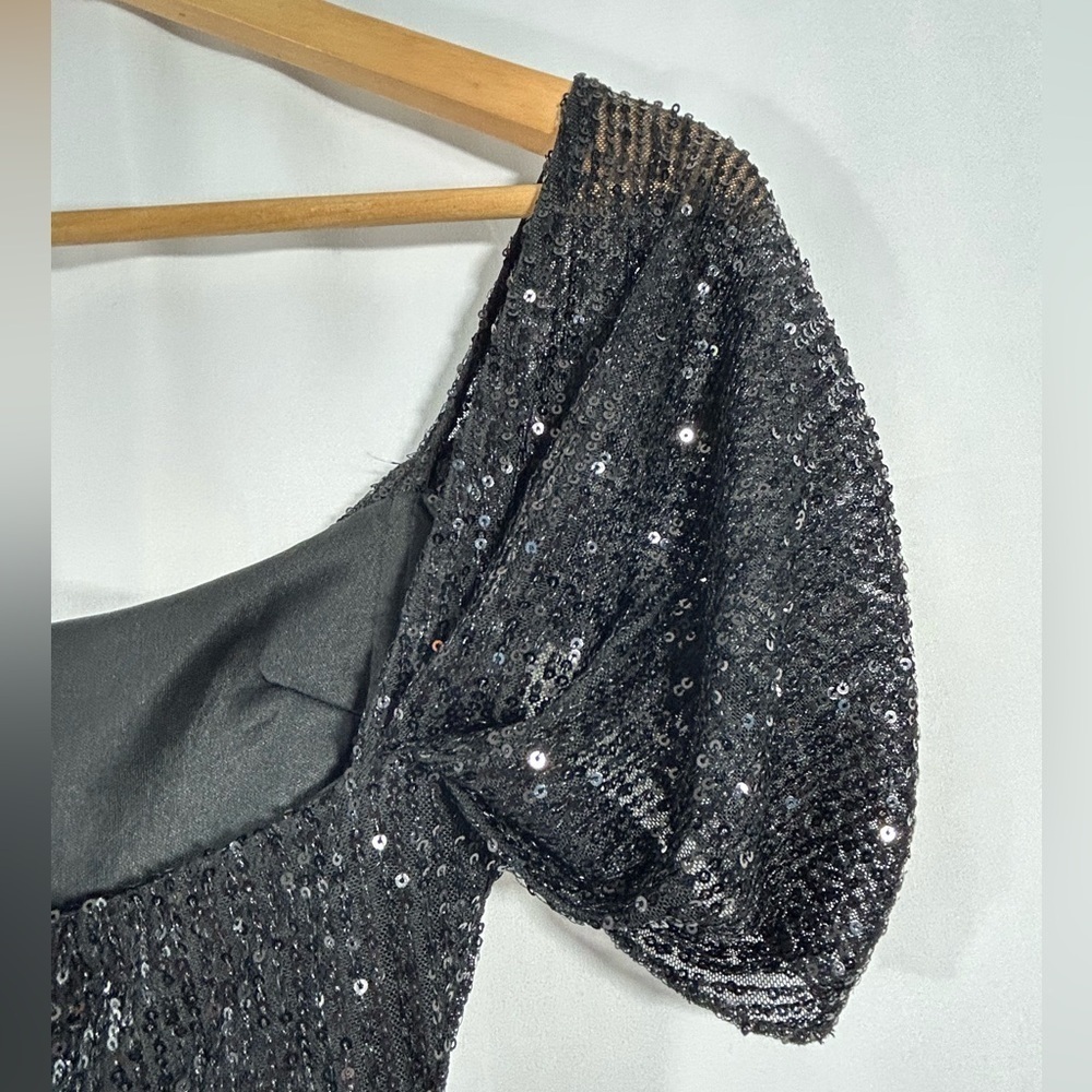 Hello Molly Size 4 Black Sequins Dress Scoop Neck Cinched Sexy Lined Mini - Picture 6 of 16